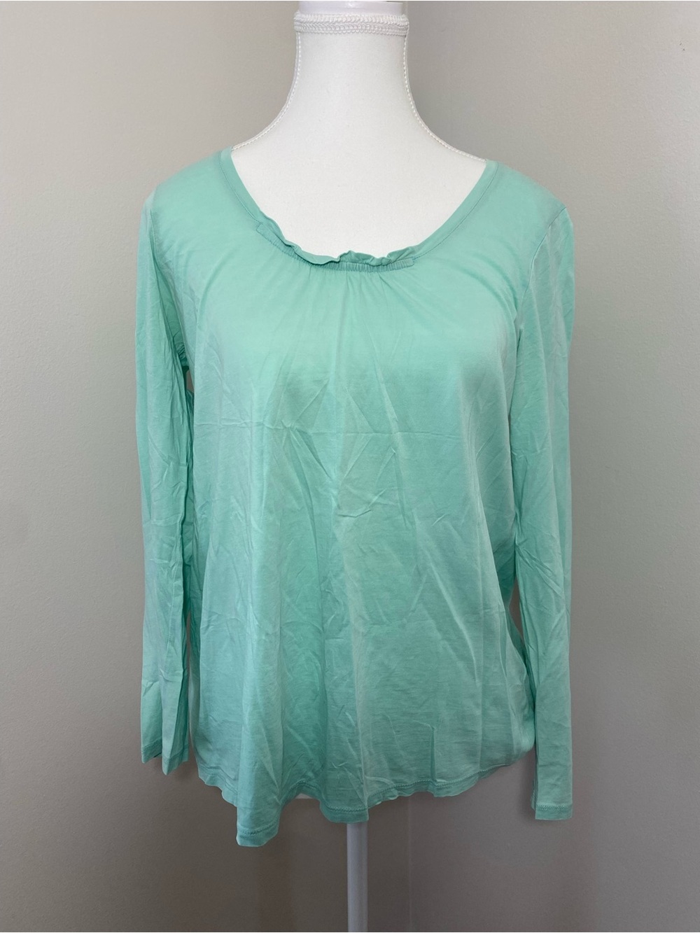 Eileen Fisher Mint Green Organic Cotton Long-Sleeve Scoop Neck Top XS